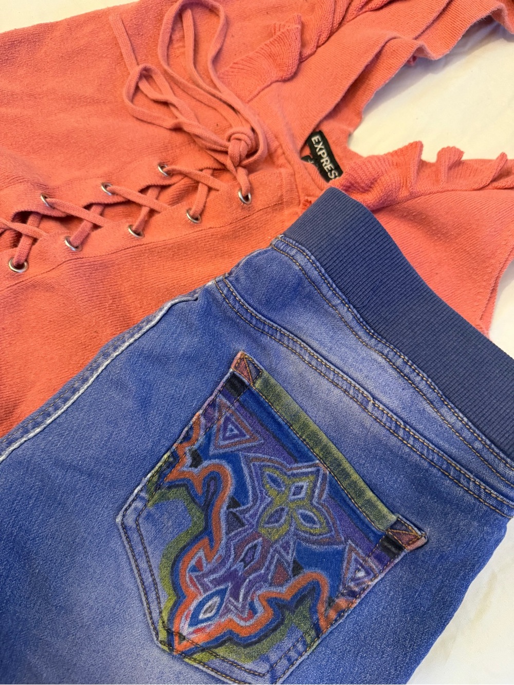 Express Ruffled Lace-Up Corset Blouse + Antik Inspired Denim Drawstring Shorts